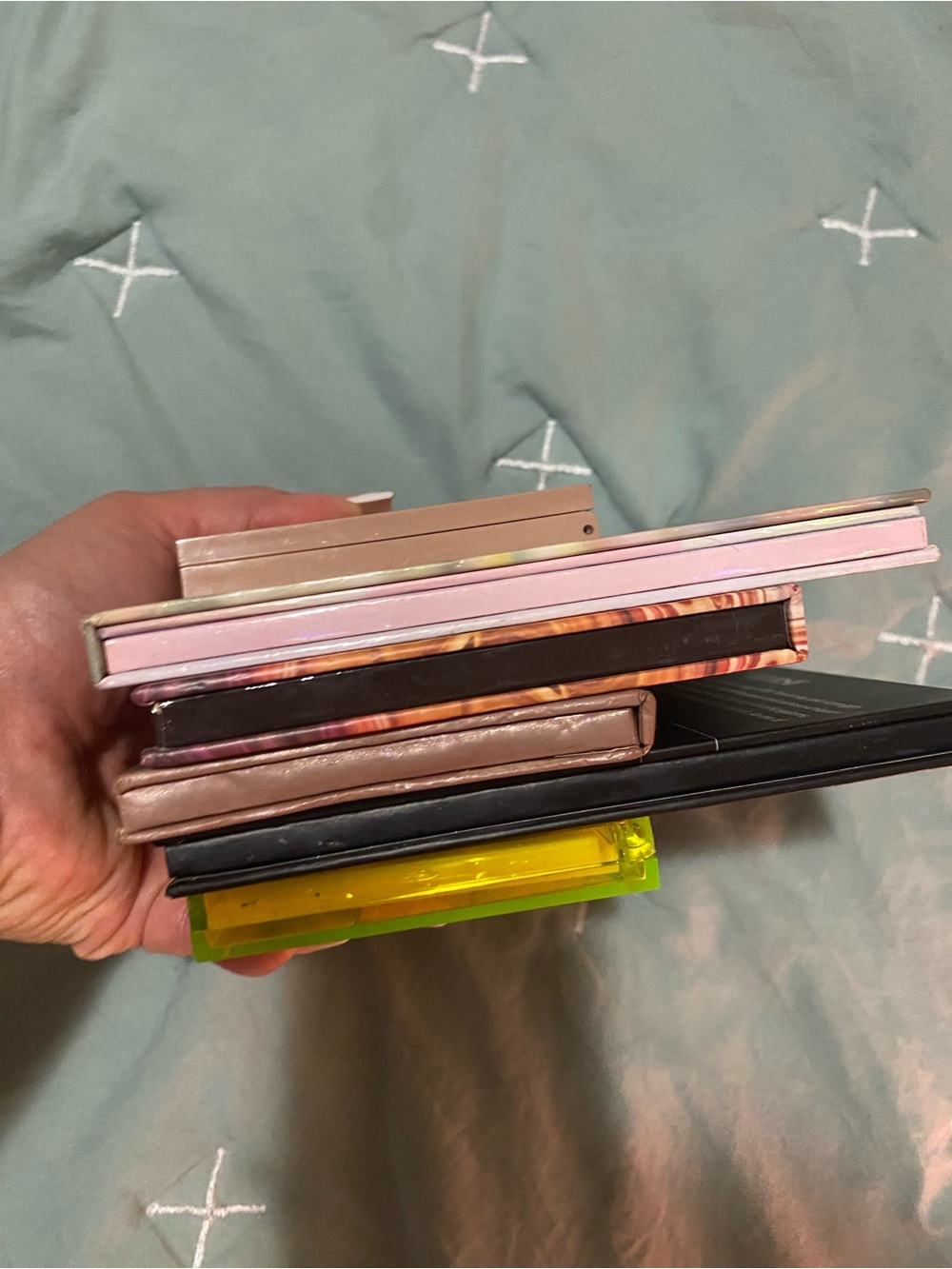 Used Stack of Assorted Makeup Palettes in Pastel, Black & Neon Yellow - Picture 2 of 5